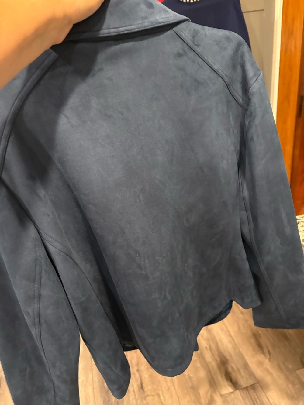 Navy Blue Faux Suede Moto Jacket - Women - Picture 9 of 9